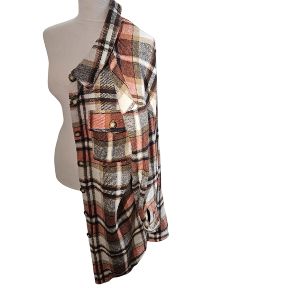 Shein Plaid Long Shacket Flannel Coat Jacket Fall Winter Casual Pre-Owned Size M - Picture 13 of 17